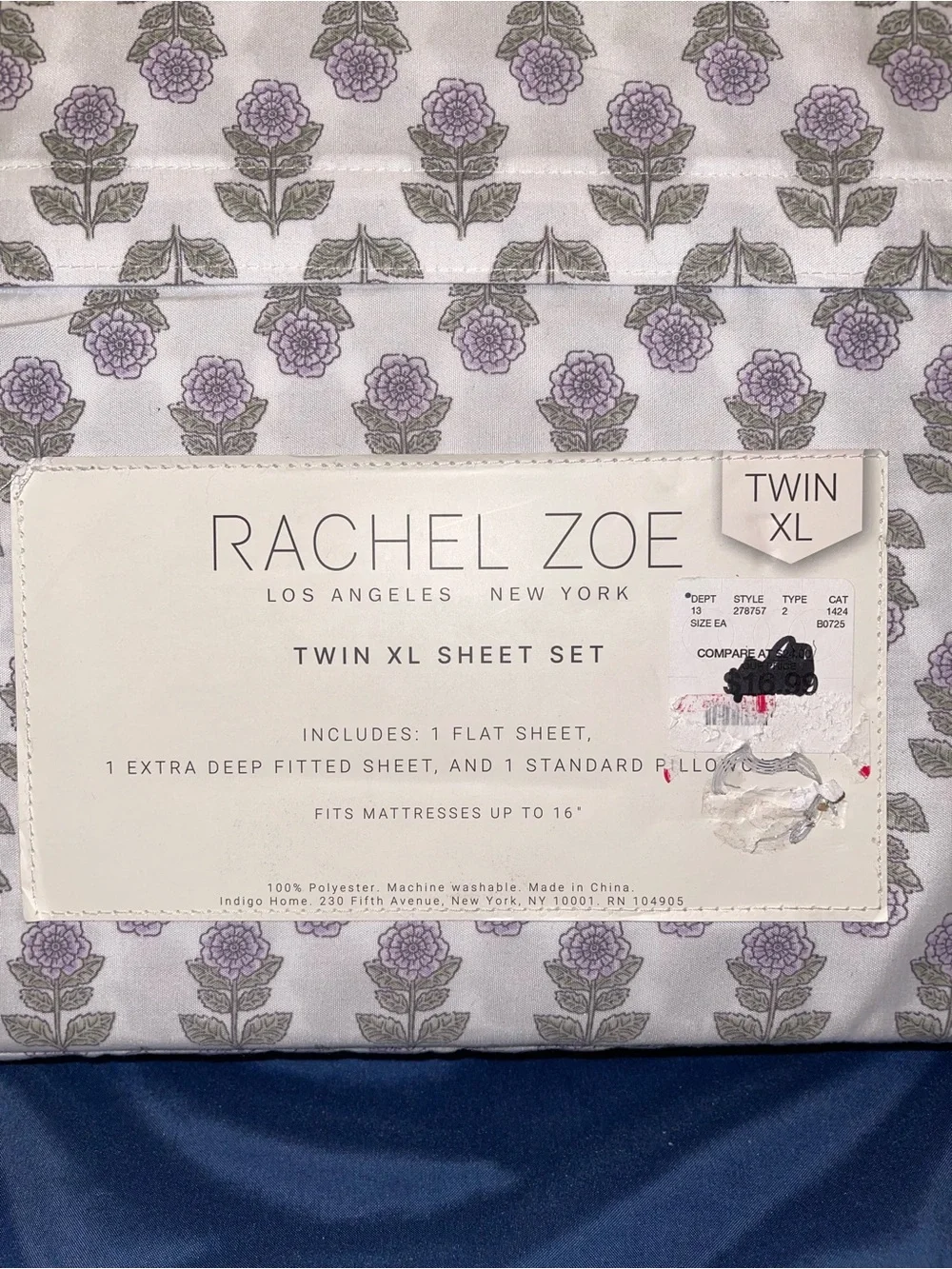 Rachel Zoe Floral Twin XL Sheet Set - Lavender and Sage